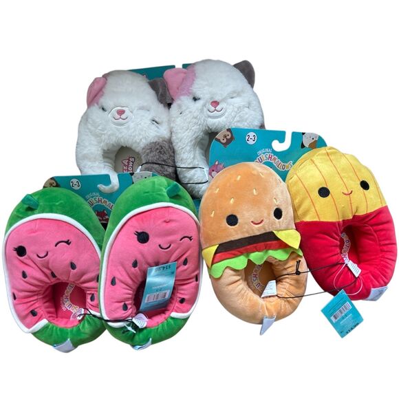 Jazwares Fuzz-A-Mallows Plush Slippers Youth Unisex Kitten Hamburger Watermelon - Picture 1 of 8